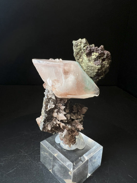 Outstanding Rare Museum Quality Pink & Green Calcite with Chalcopyrite On Matrix Perfect Specimen From Daye mine Hubei province China