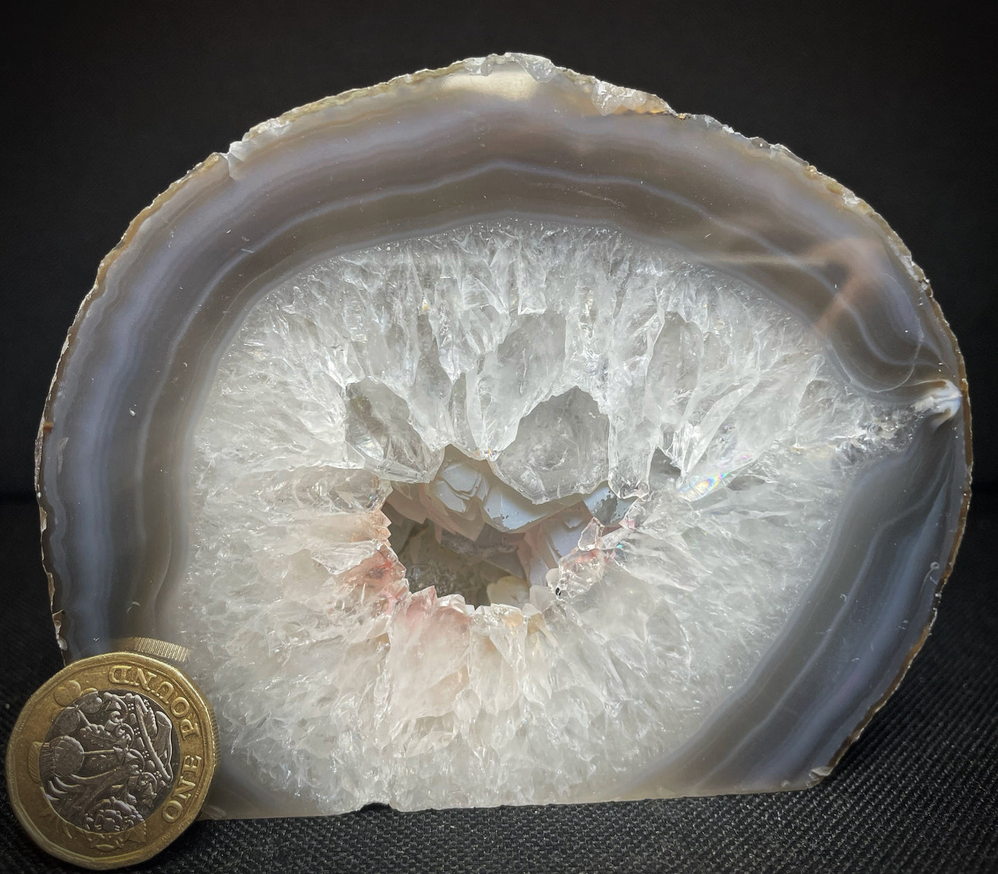 Gorgeous Polished Dyed Grey Agate Geode Crystal Home Décor Statement piece