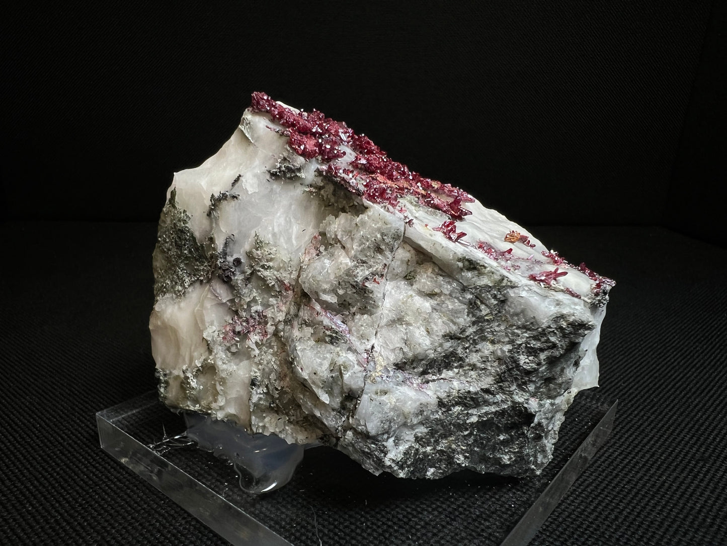 Outstanding Rare Proustite With Skeletal Formation Silver On Calcite From Bouismas Mine, Draa-Tafilalet, Morocco- Collectors Piece