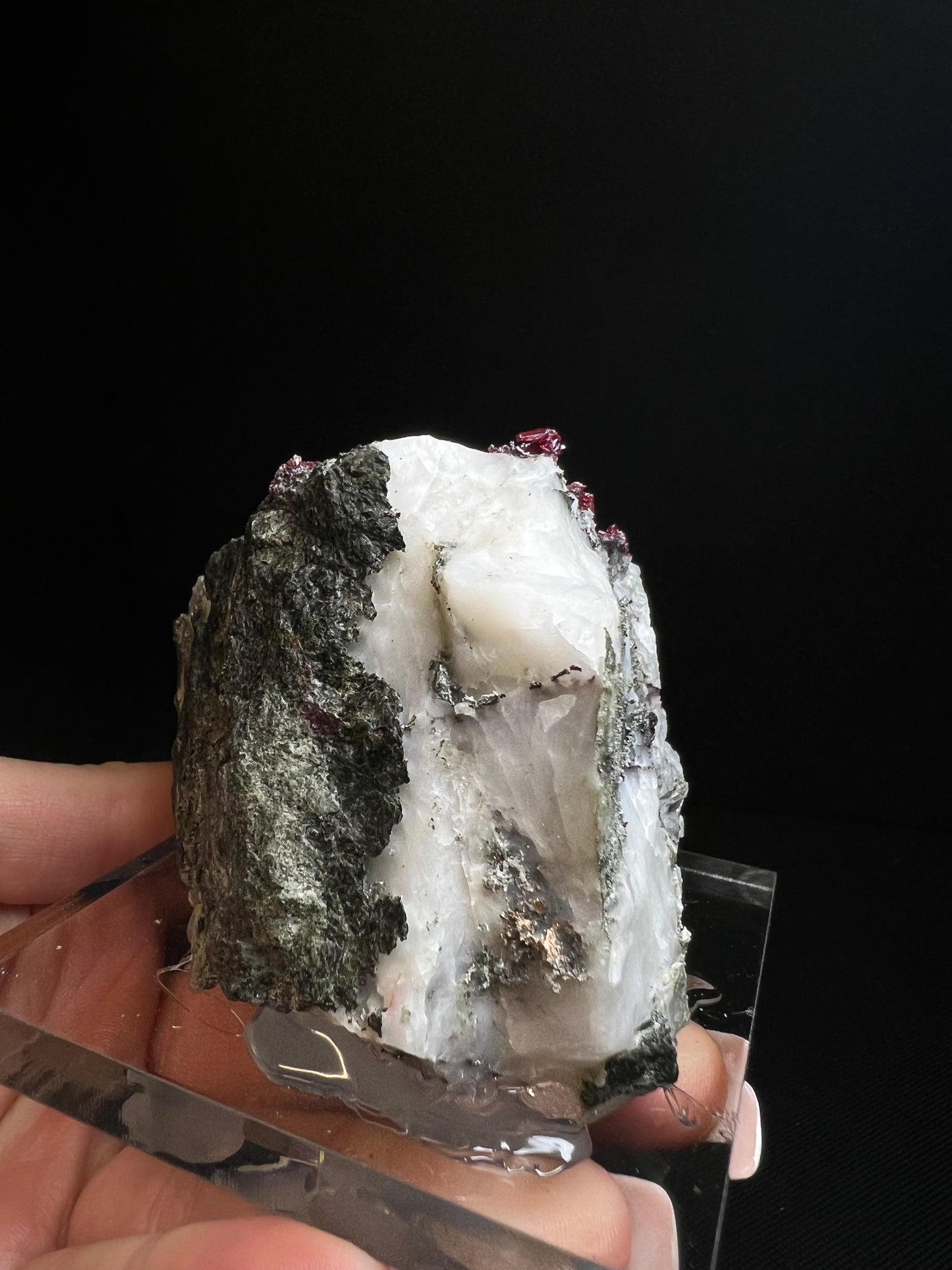 Outstanding Rare Proustite With Skeletal Formation Silver On Calcite From Bouismas Mine, Draa-Tafilalet, Morocco- Collectors Piece