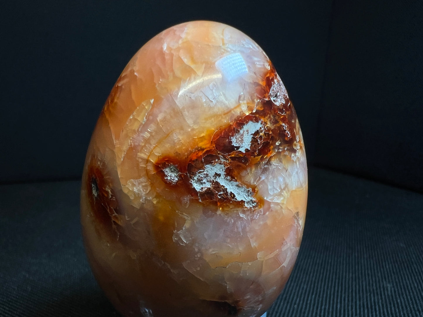 Polished Carnelian Egg From Madagascar- Home Décor, Statement Piece, Crystal Healing (Stand Included)