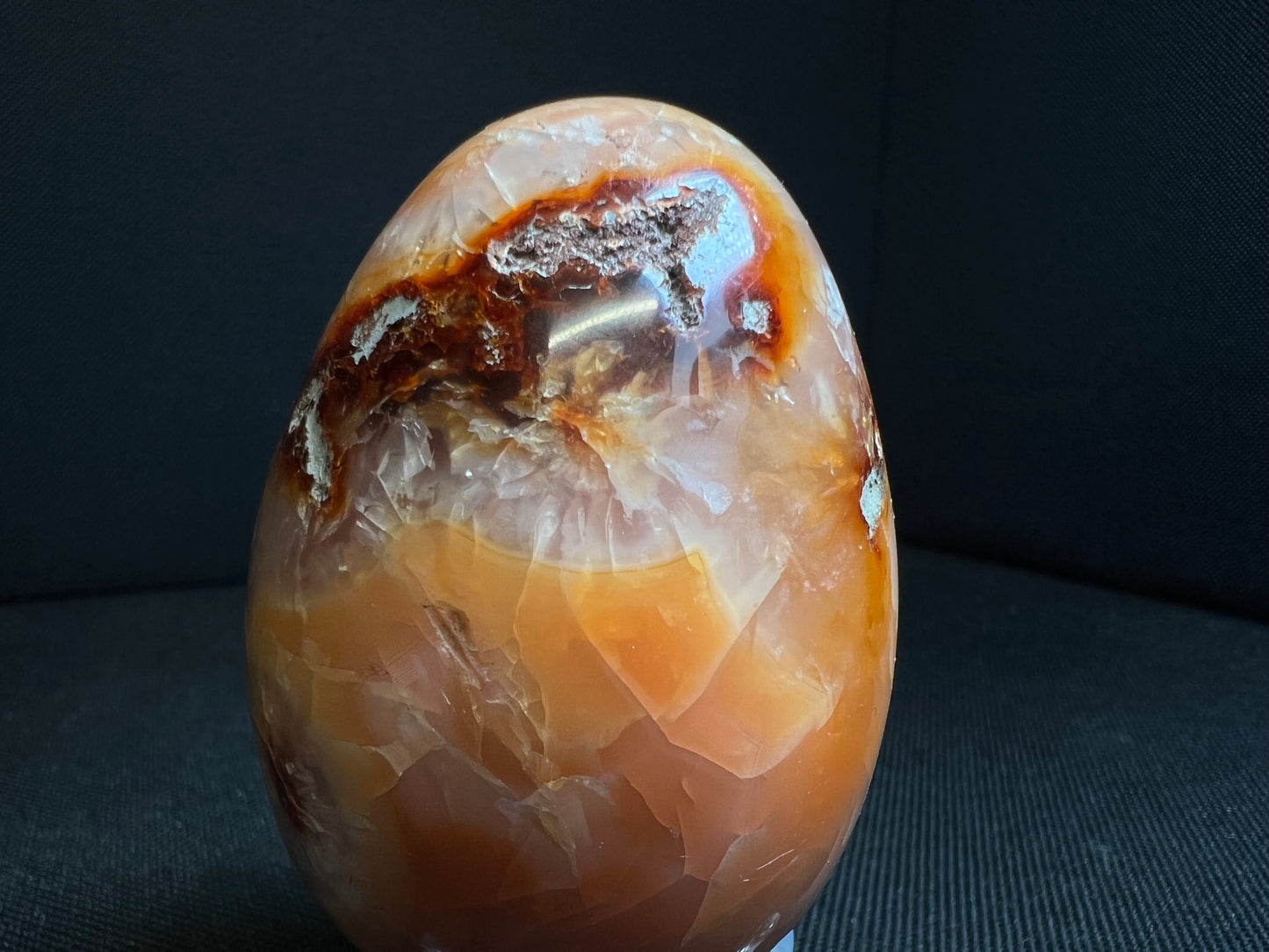 Polished Carnelian Egg From Madagascar- Home Décor, Statement Piece, Crystal Healing (Stand Included)