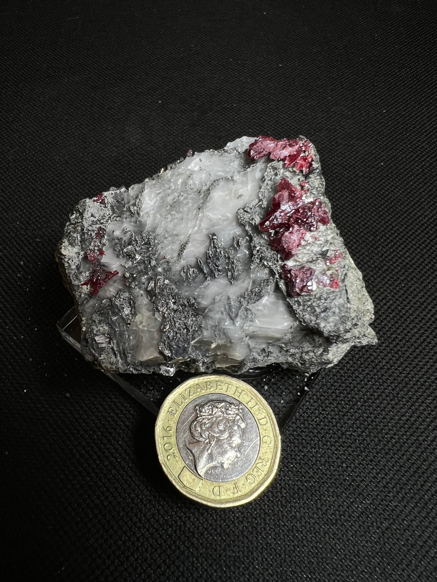 Outstanding Rare Proustite With Skeletal Formation Silver On Calcite From Bouismas Mine, Draa-Tafilalet, Morocco- Collectors Piece