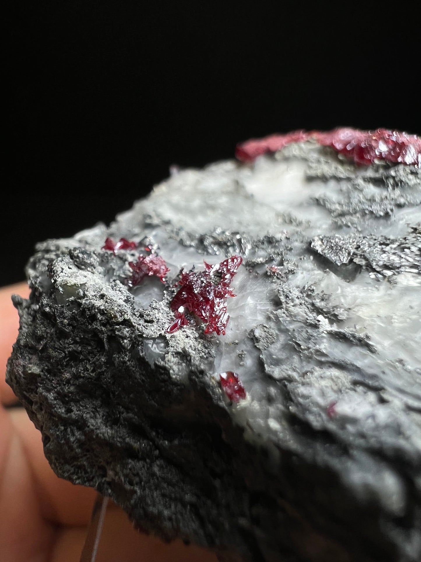 Outstanding Rare Proustite With Skeletal Formation Silver On Calcite From Bouismas Mine, Draa-Tafilalet, Morocco- Collectors Piece