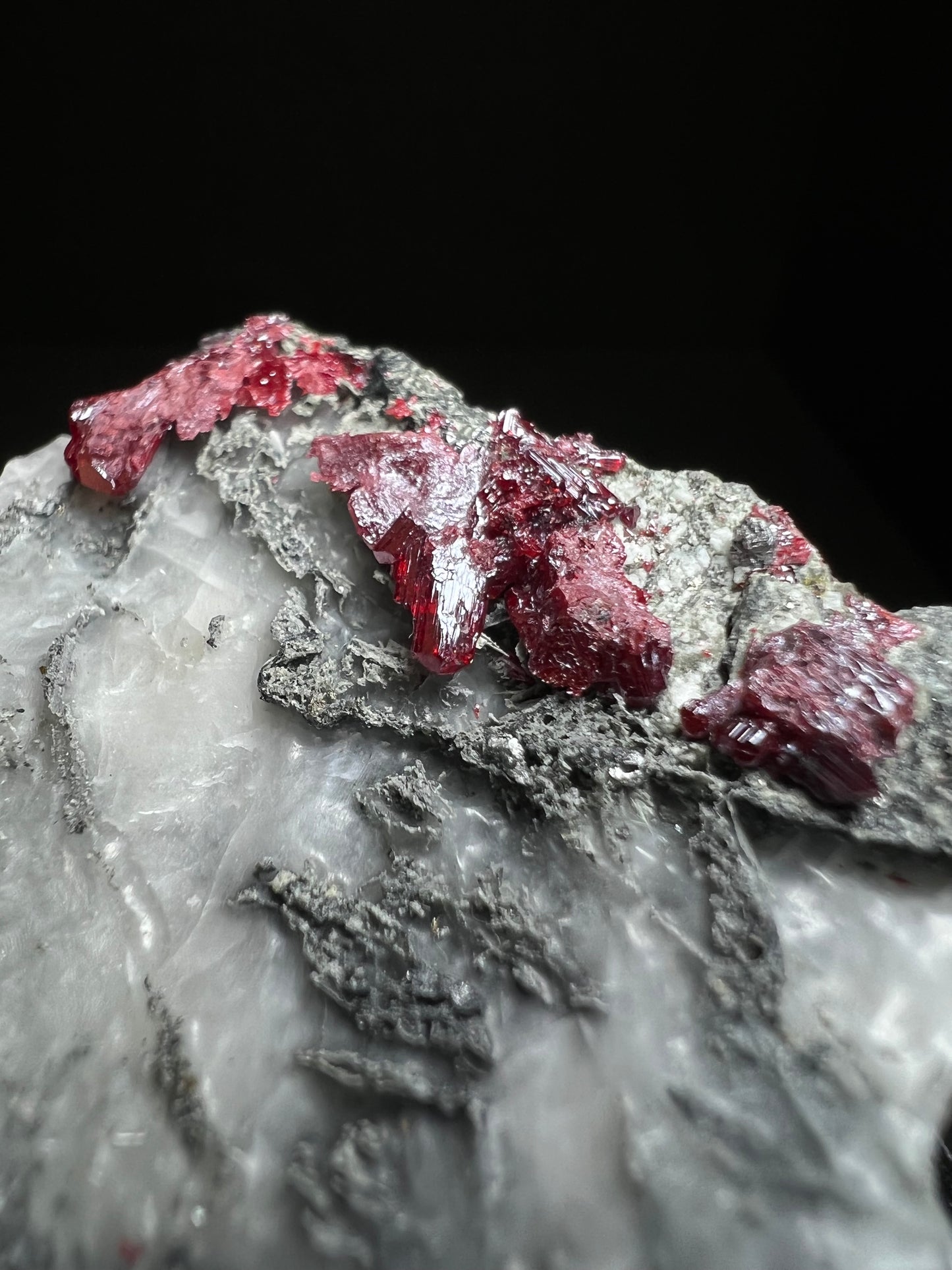 Outstanding Rare Proustite With Skeletal Formation Silver On Calcite From Bouismas Mine, Draa-Tafilalet, Morocco- Collectors Piece