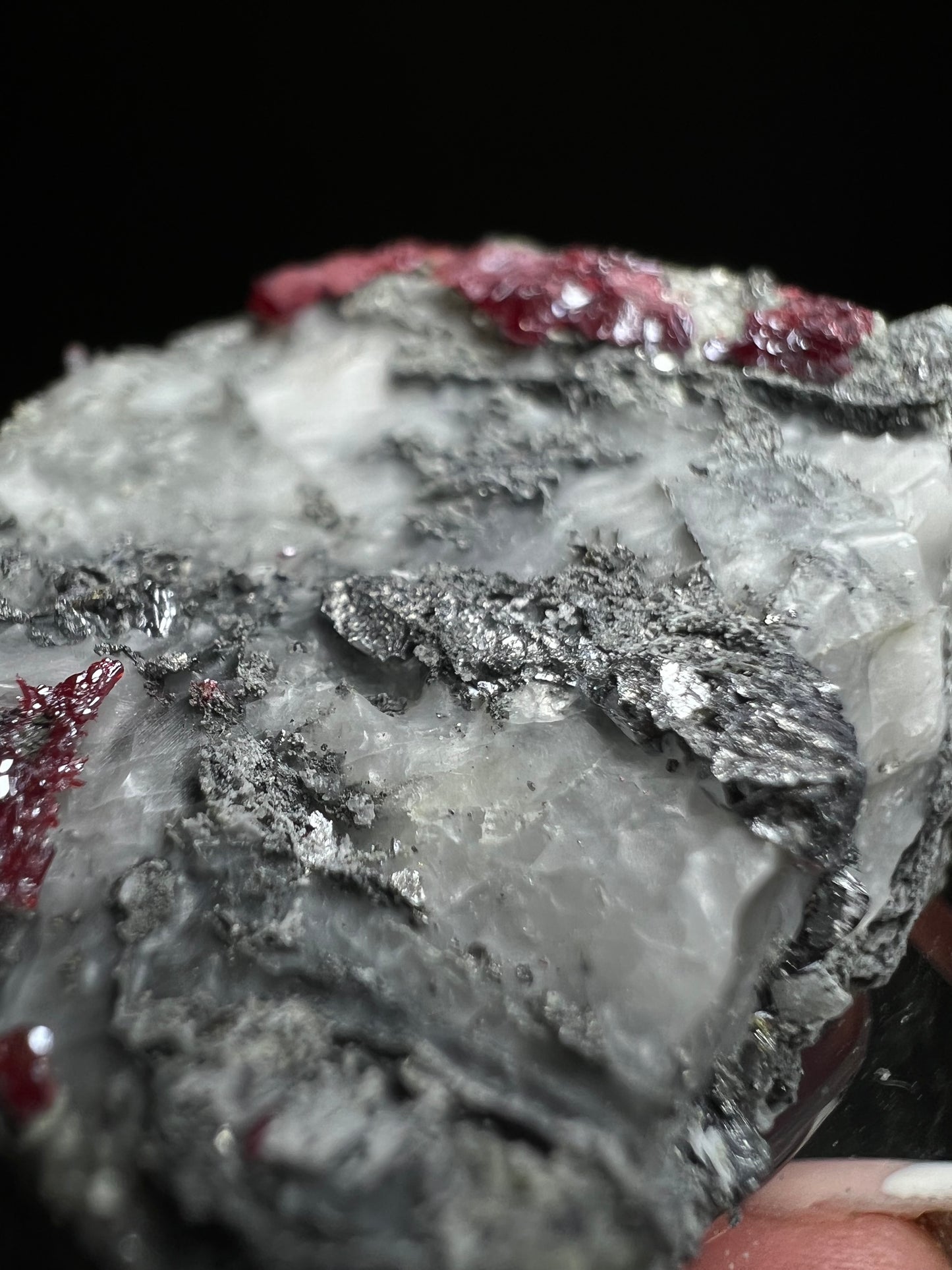 Outstanding Rare Proustite With Skeletal Formation Silver On Calcite From Bouismas Mine, Draa-Tafilalet, Morocco- Collectors Piece