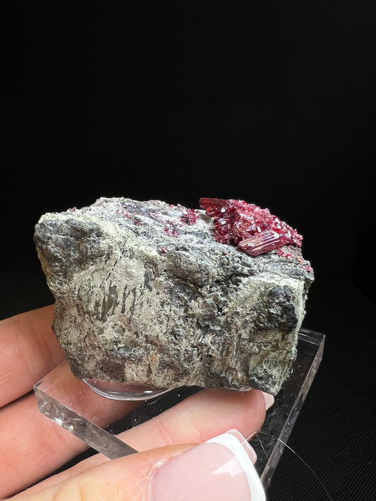 Outstanding Rare Proustite With Skeletal Formation Silver On Calcite From Bouismas Mine, Draa-Tafilalet, Morocco- Collectors Piece