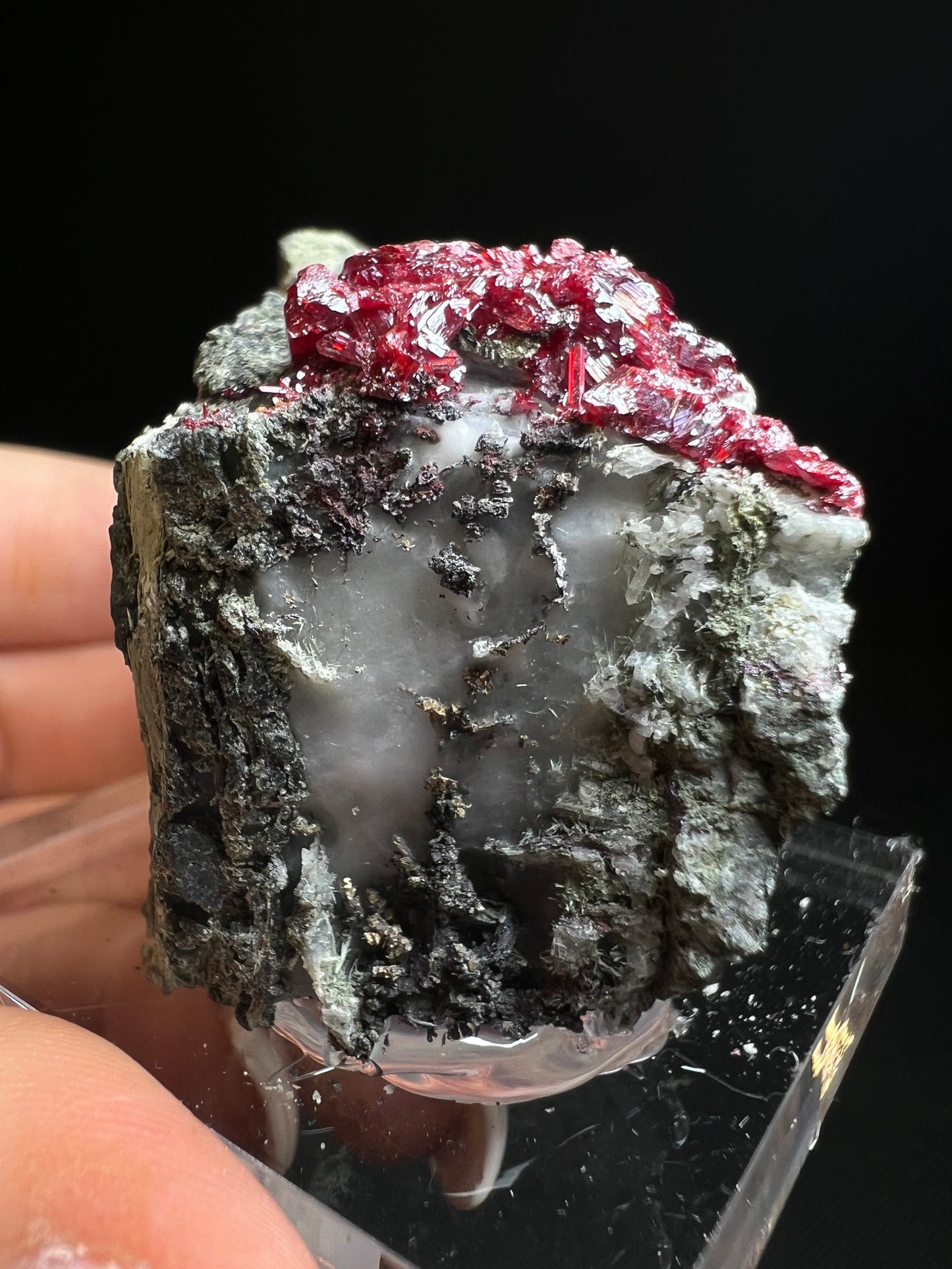 Outstanding Rare Proustite With Skeletal Formation Silver On Calcite From Bouismas Mine, Draa-Tafilalet, Morocco- Collectors Piece