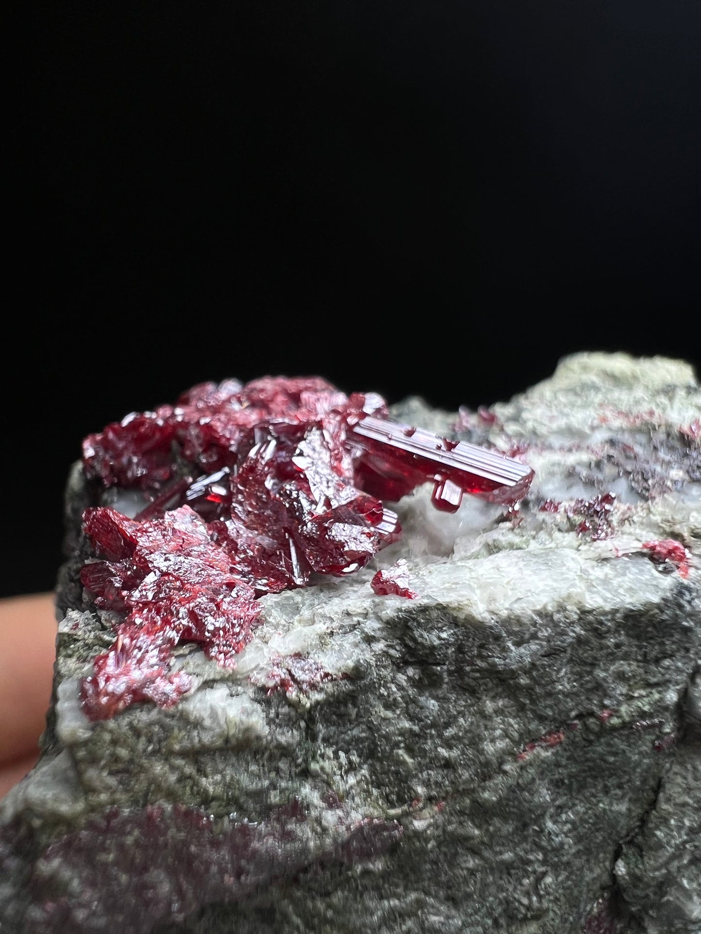 Outstanding Rare Proustite With Skeletal Formation Silver On Calcite From Bouismas Mine, Draa-Tafilalet, Morocco- Collectors Piece