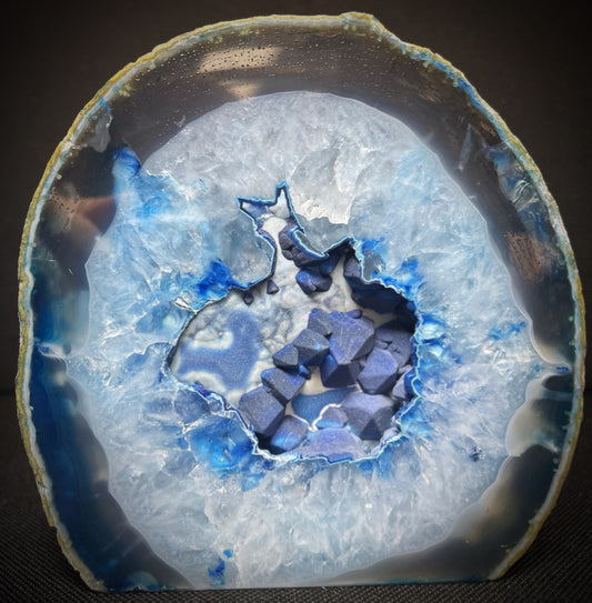 Gorgeous Polished Dyed Blue Agate Geode Crystal Home Décor Statement piece