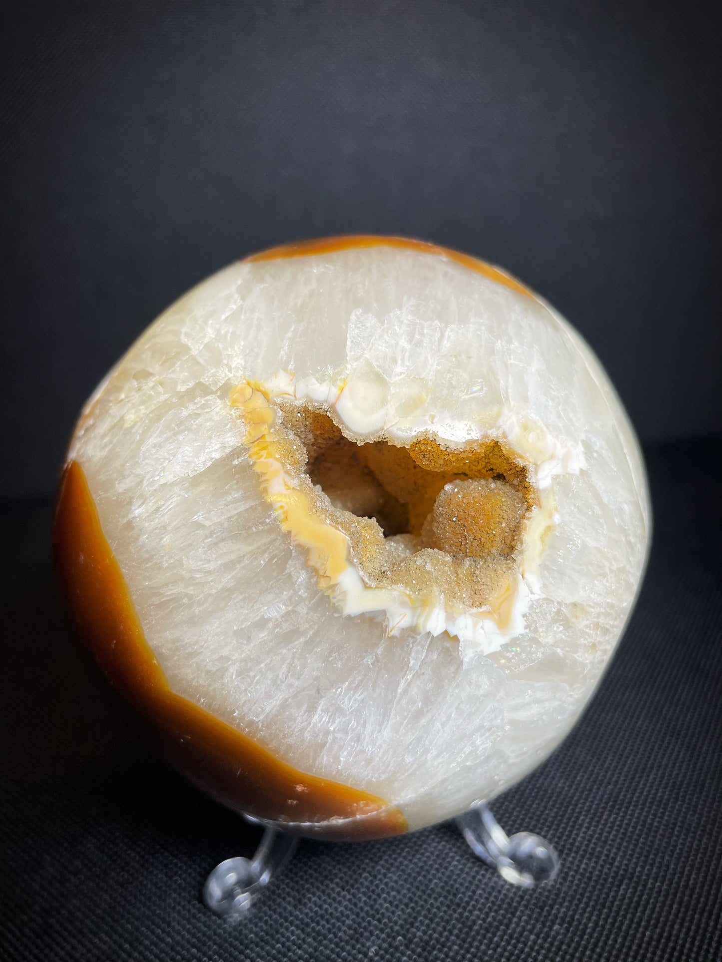 Polished Druzy Carnelian Geode Sphere From Madagascar (Stand Included)