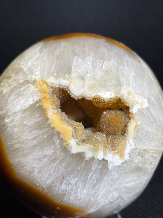 Polished Druzy Carnelian Geode Sphere From Madagascar (Stand Included)