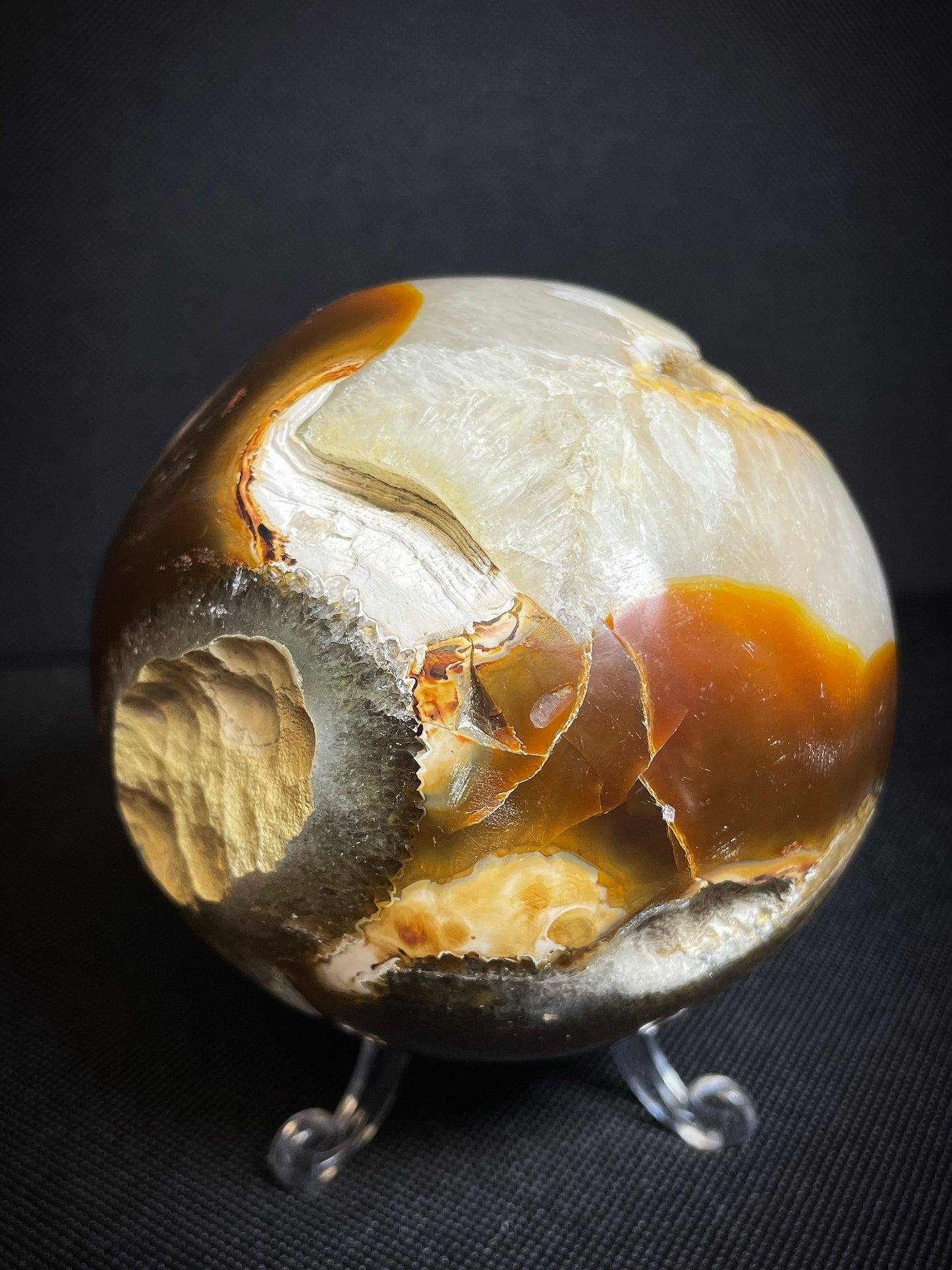 Polished Druzy Carnelian Geode Sphere From Madagascar (Stand Included)