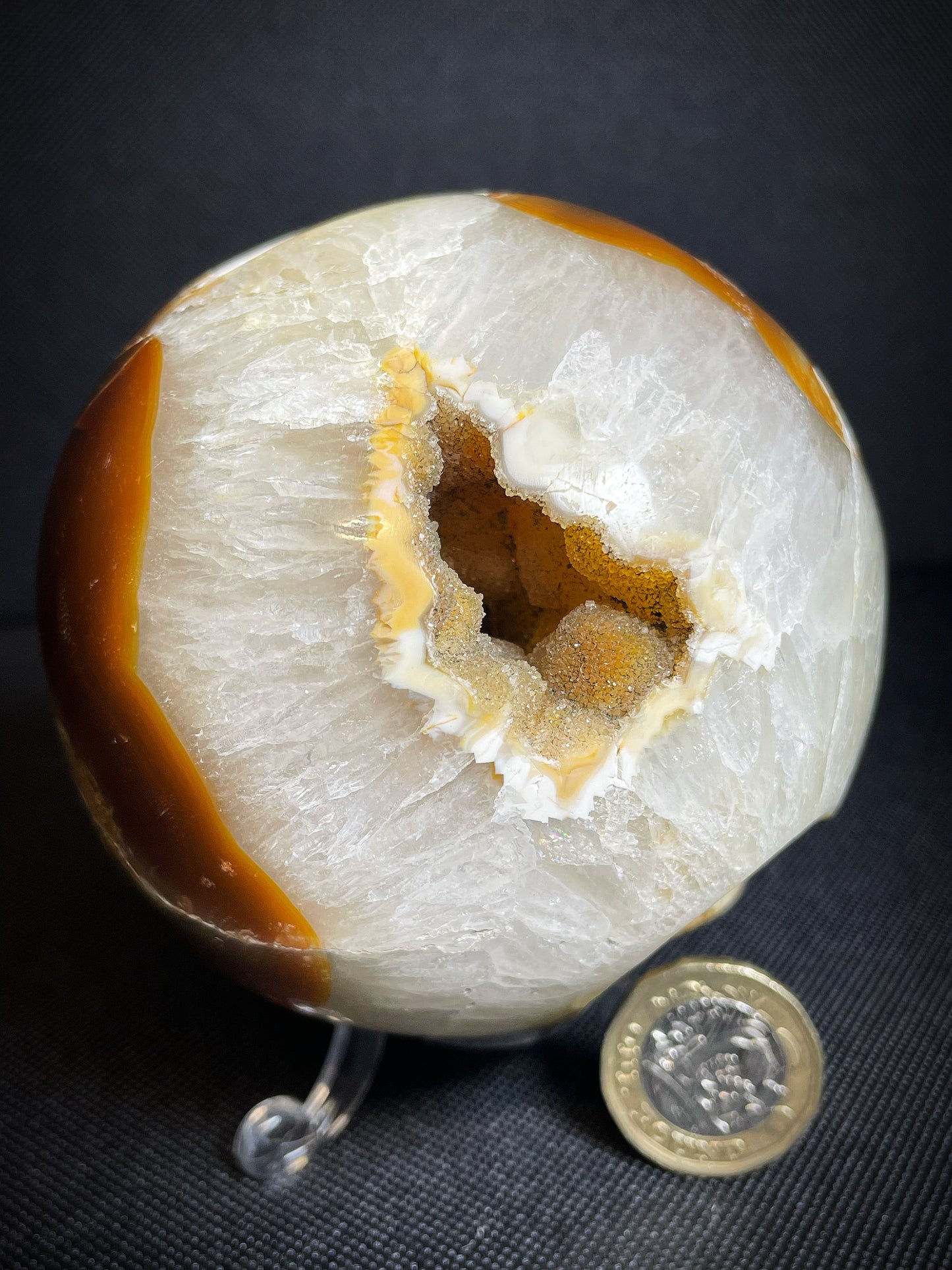 Polished Druzy Carnelian Geode Sphere From Madagascar (Stand Included)