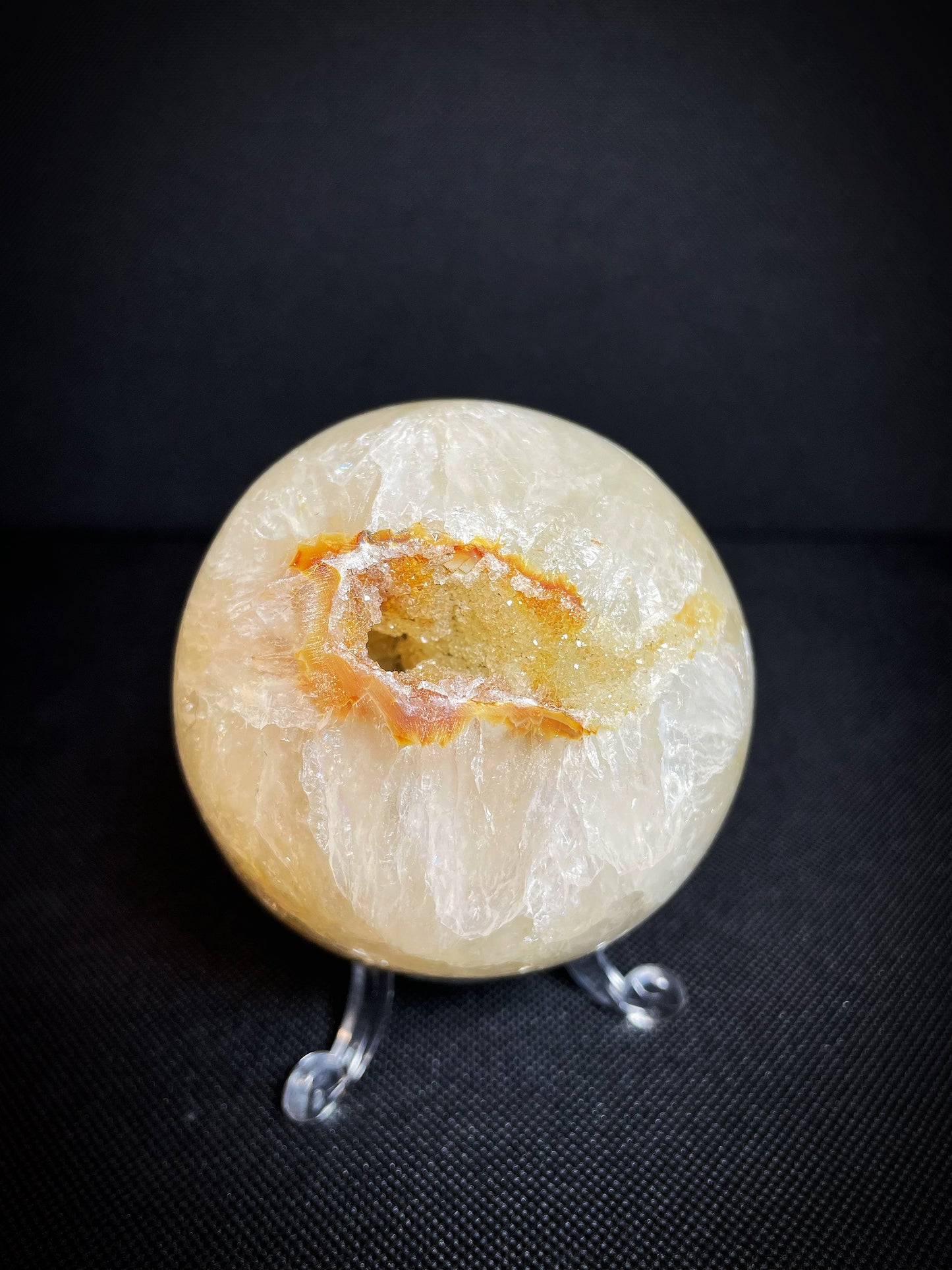 Polished Druzy Carnelian Geode Sphere From Madagascar (Stand Included)