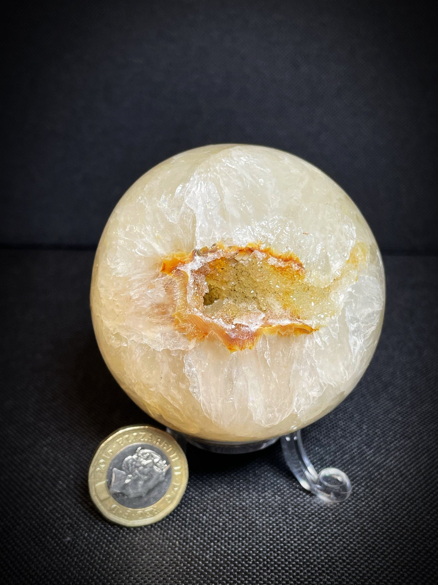 Polished Druzy Carnelian Geode Sphere From Madagascar (Stand Included)