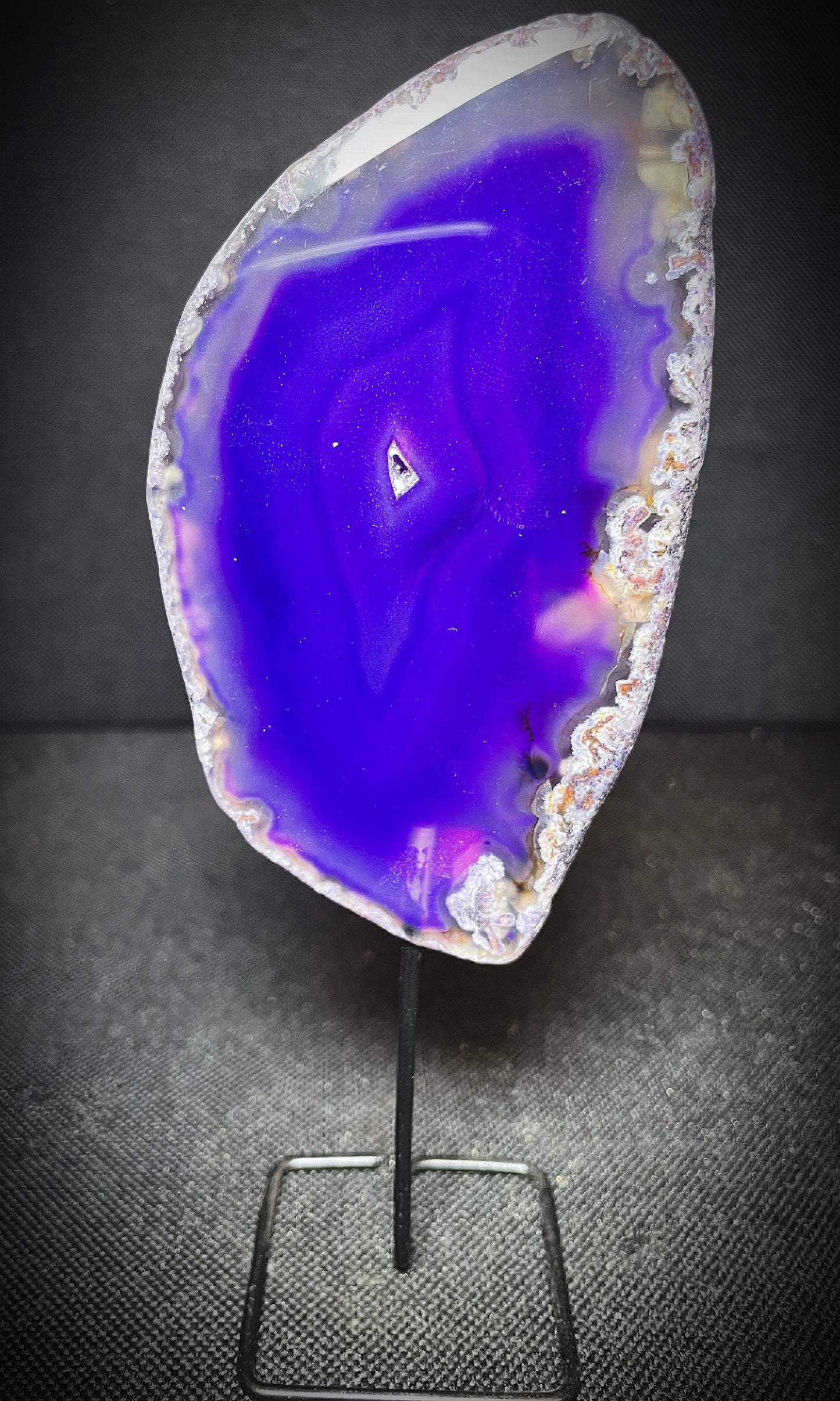 Polished Dyed Purple Agate Slice On A Stand