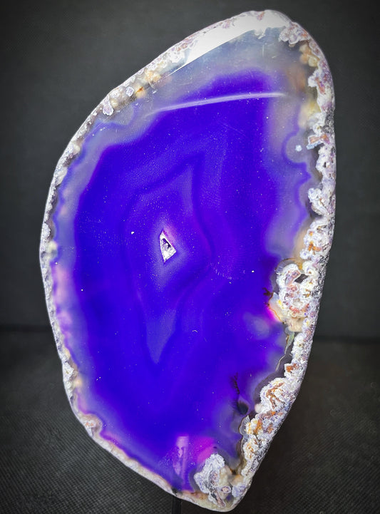 Polished Dyed Purple Agate Slice On A Stand