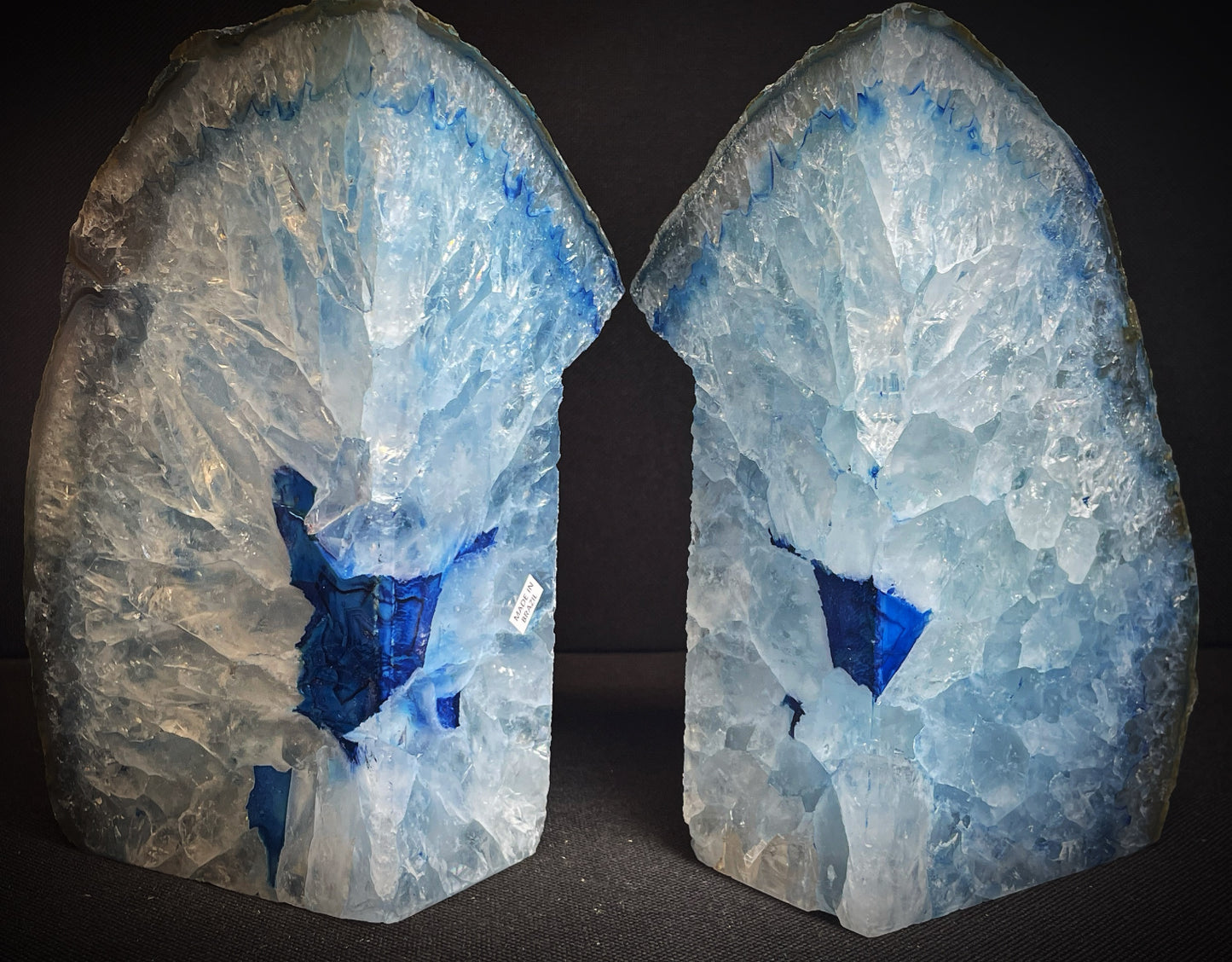 A Pair of Polished Blue Agate Bookends Statement Piece Home Décor