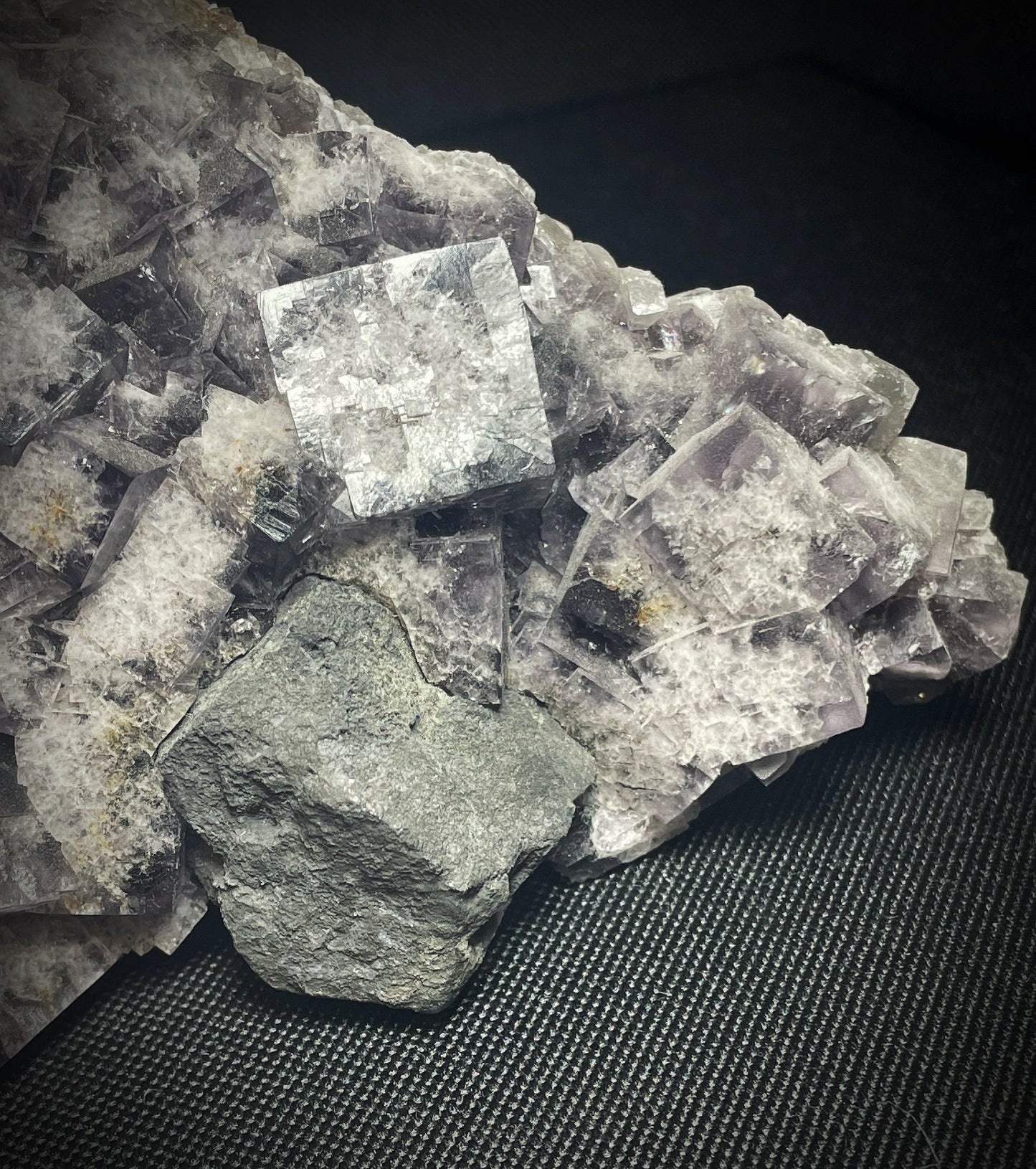 Purple Fluorite Cluster With Galena On Matrix From UK Purple Rain Pocket Mine