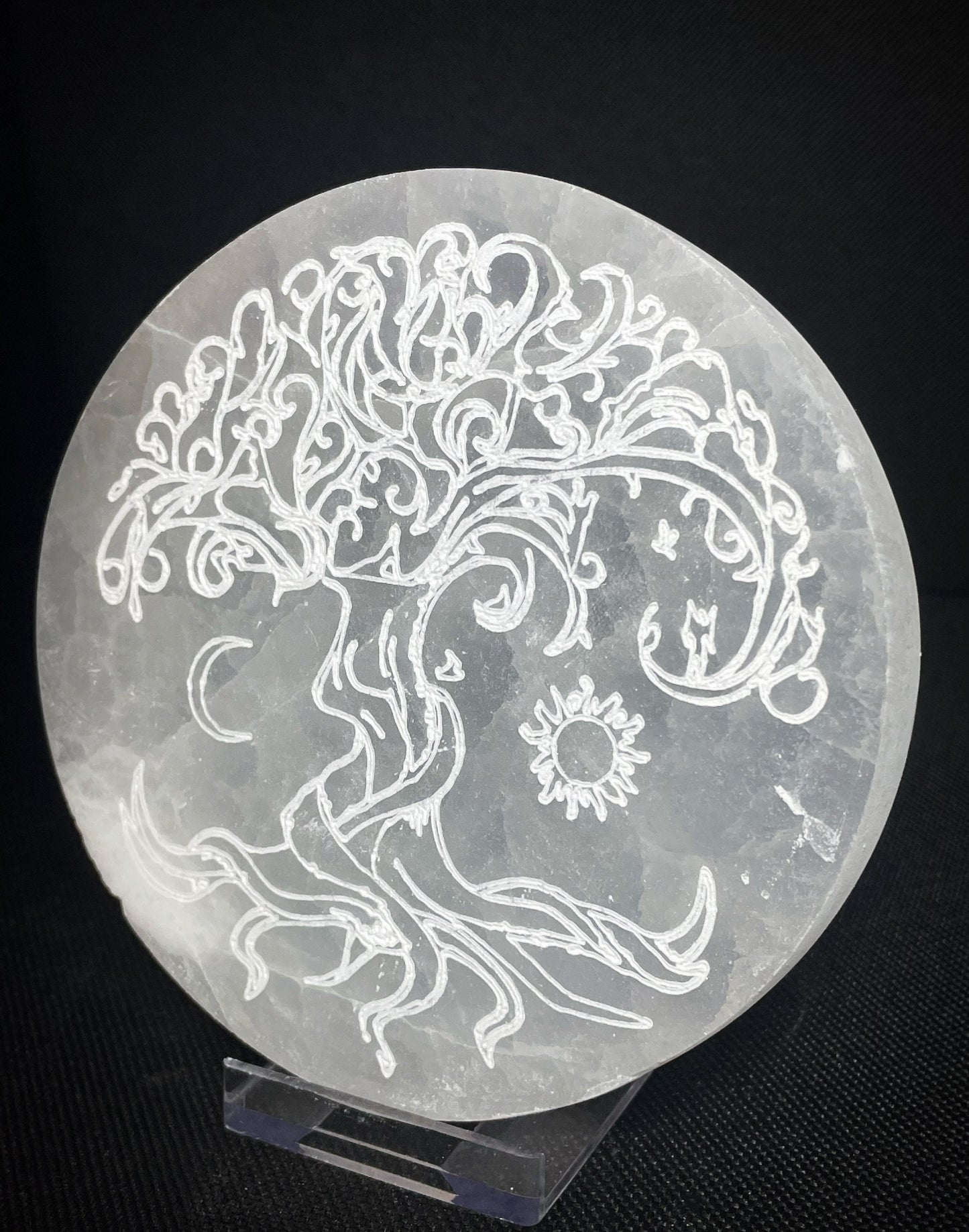 Gorgeous Selenite Circle Tree of Life Crystal Charging Plate disc From Morocco