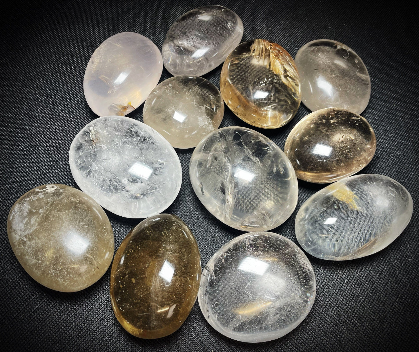 Gorgeous Clear Quartz, Smoky Quartz Palm Stones Bag Home Décor Crystal Healing