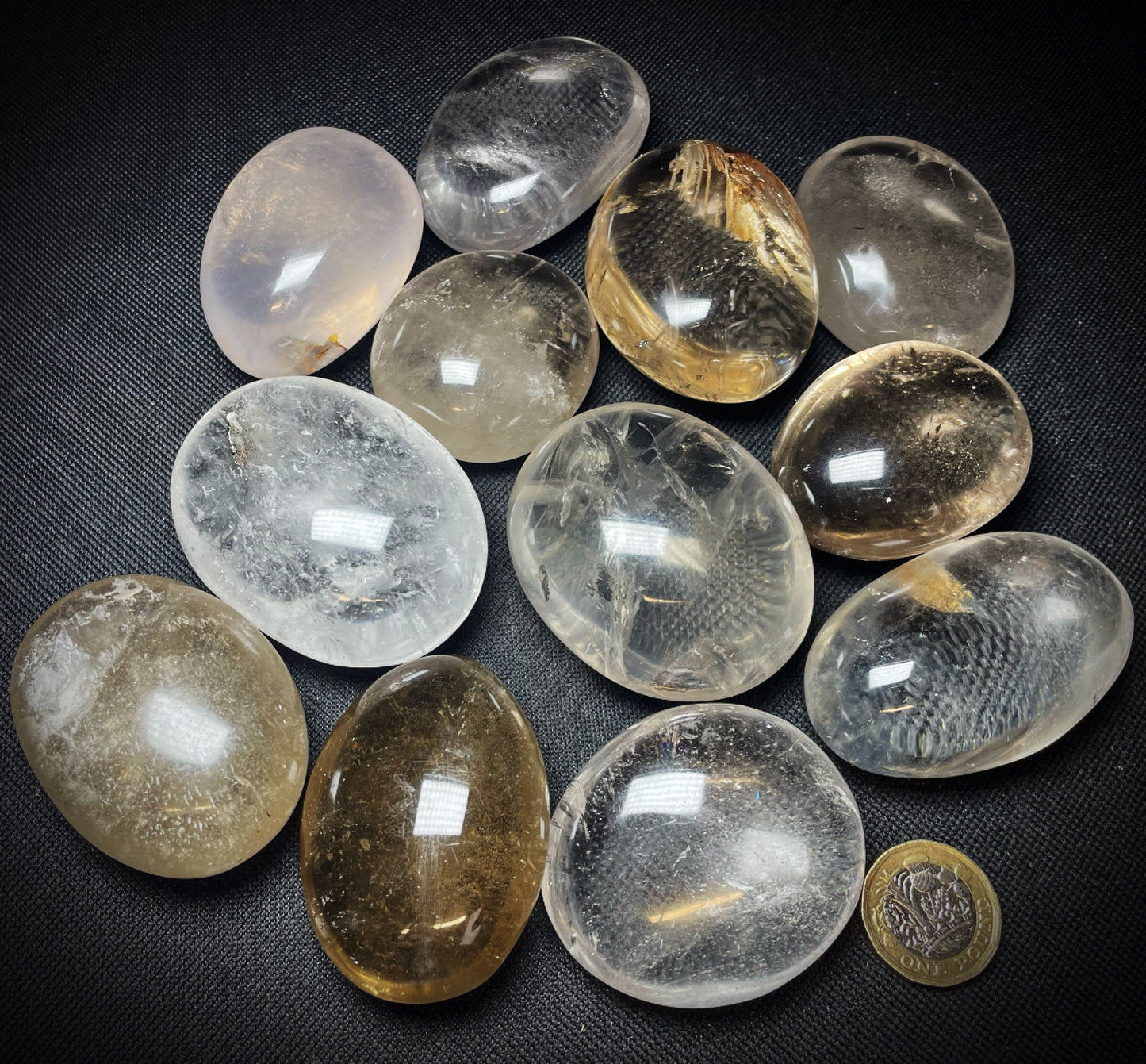 Gorgeous Clear Quartz, Smoky Quartz Palm Stones Bag Home Décor Crystal Healing