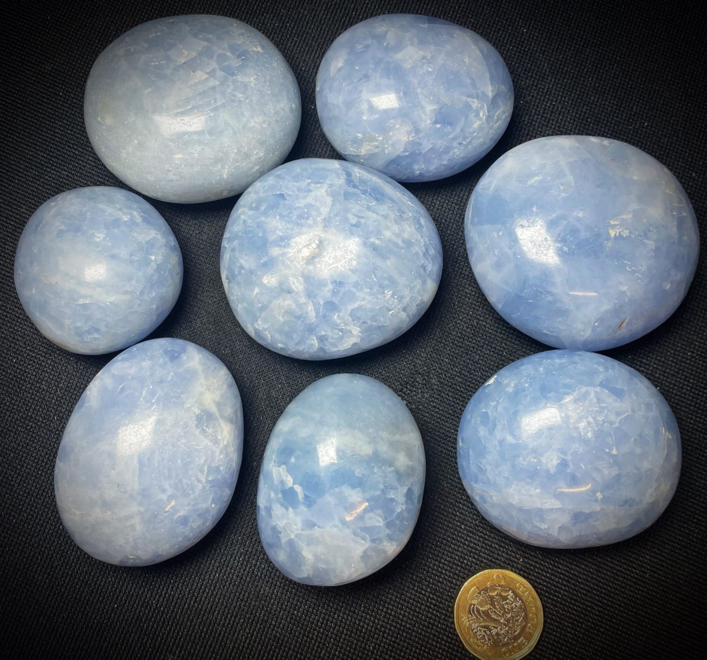 Gorgeous Blue Calcite Palm Stones Bag Home Décor Crystal Healing