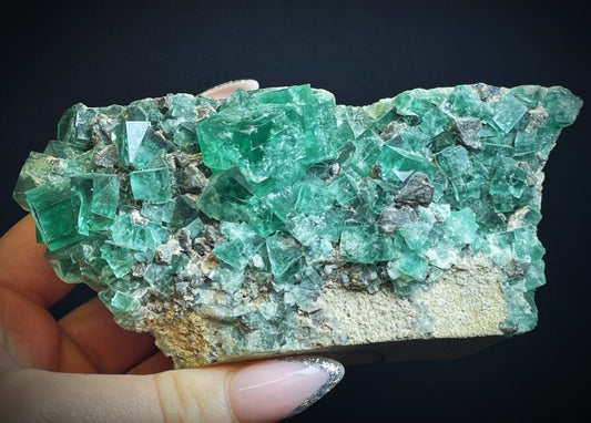 Gorgeous Green Fluorite Cluster And Galena on Matrix From The UK- Collectors Piece