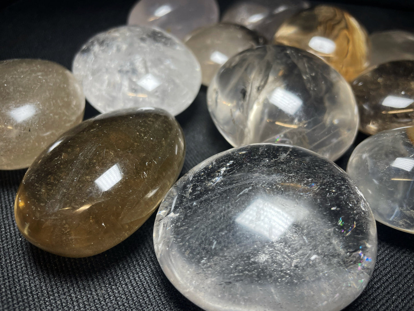 Gorgeous Clear Quartz, Smoky Quartz Palm Stones Bag Home Décor Crystal Healing