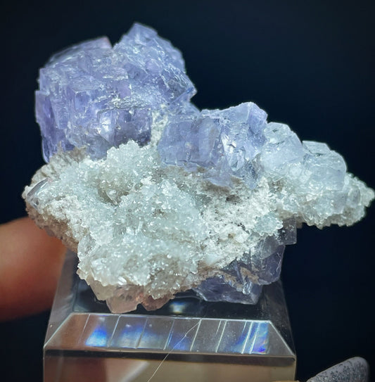 Natural Purple Fluorite Cluster On Quartz From Laviestea, Spain (Stand Included) Collectors Piece