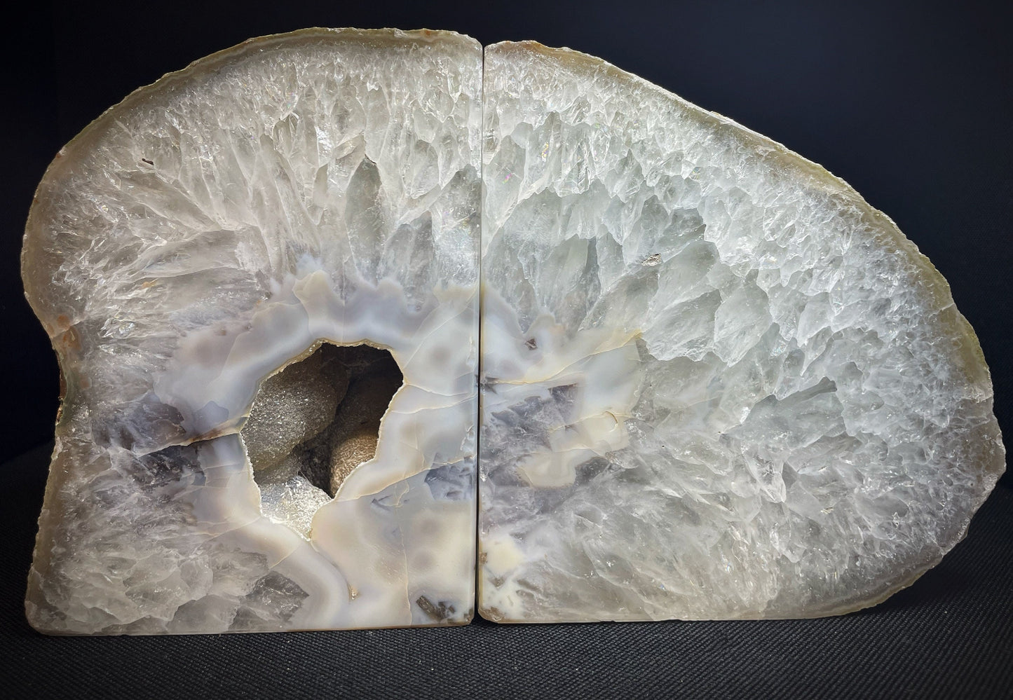 A Pair of Polished Druzy Agate Geode Bookends Statement Piece Home Décor