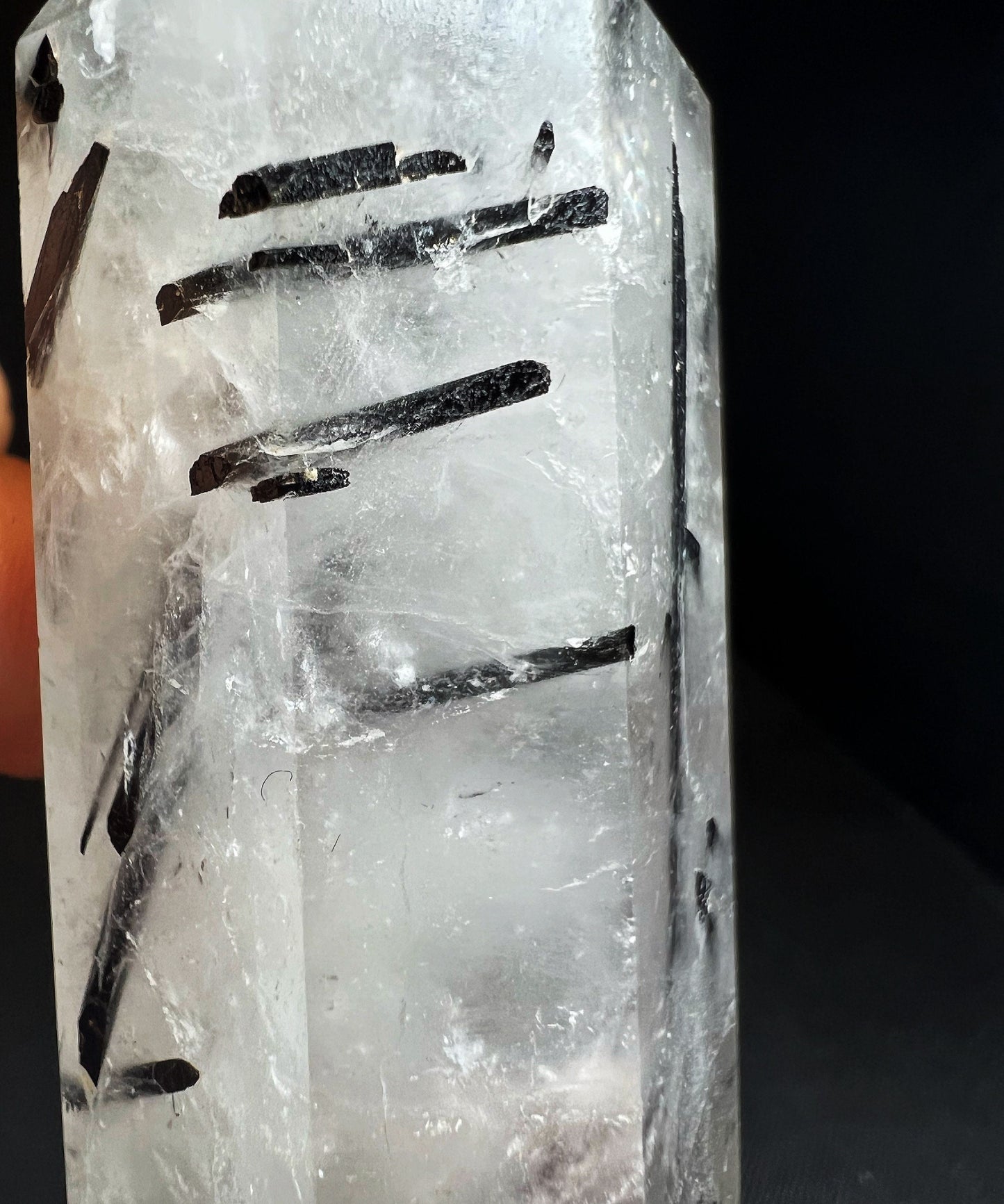 Clear Quartz Point With Black Tourmaline Inclusions- Crystal, Home Décor