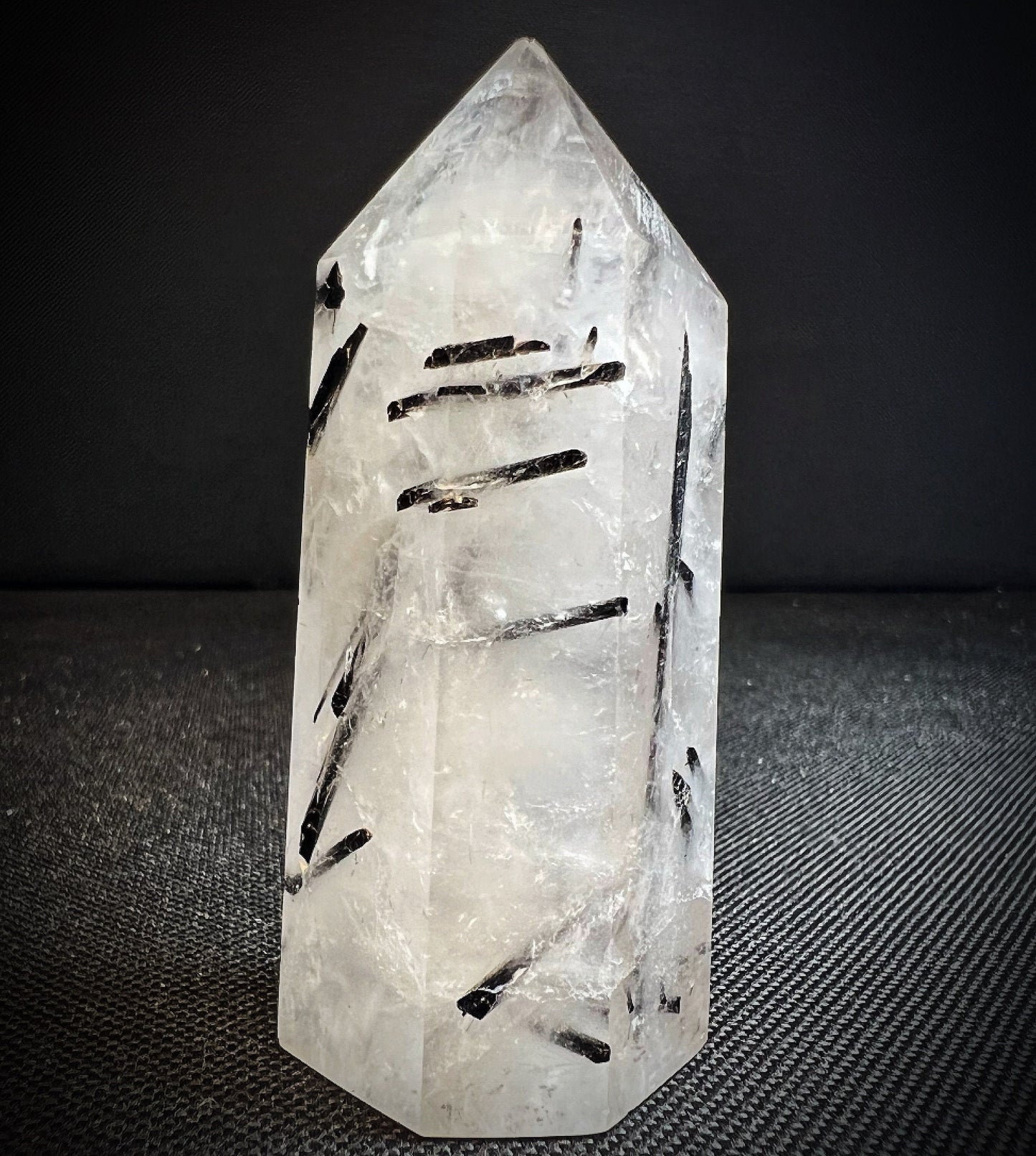 Clear Quartz Point With Black Tourmaline Inclusions- Crystal, Home Décor