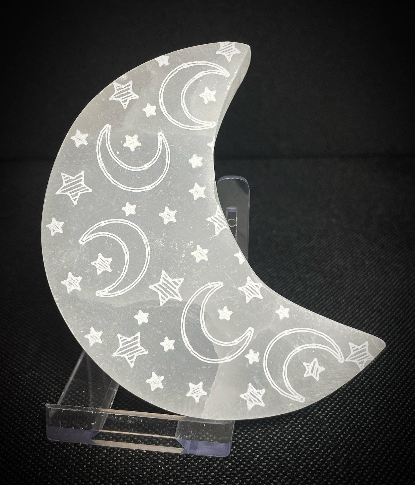 Gorgeous Selenite Half Crescent Moon shaped Patterned Crystal Charging Plate disc From Morocco- Sold Individually