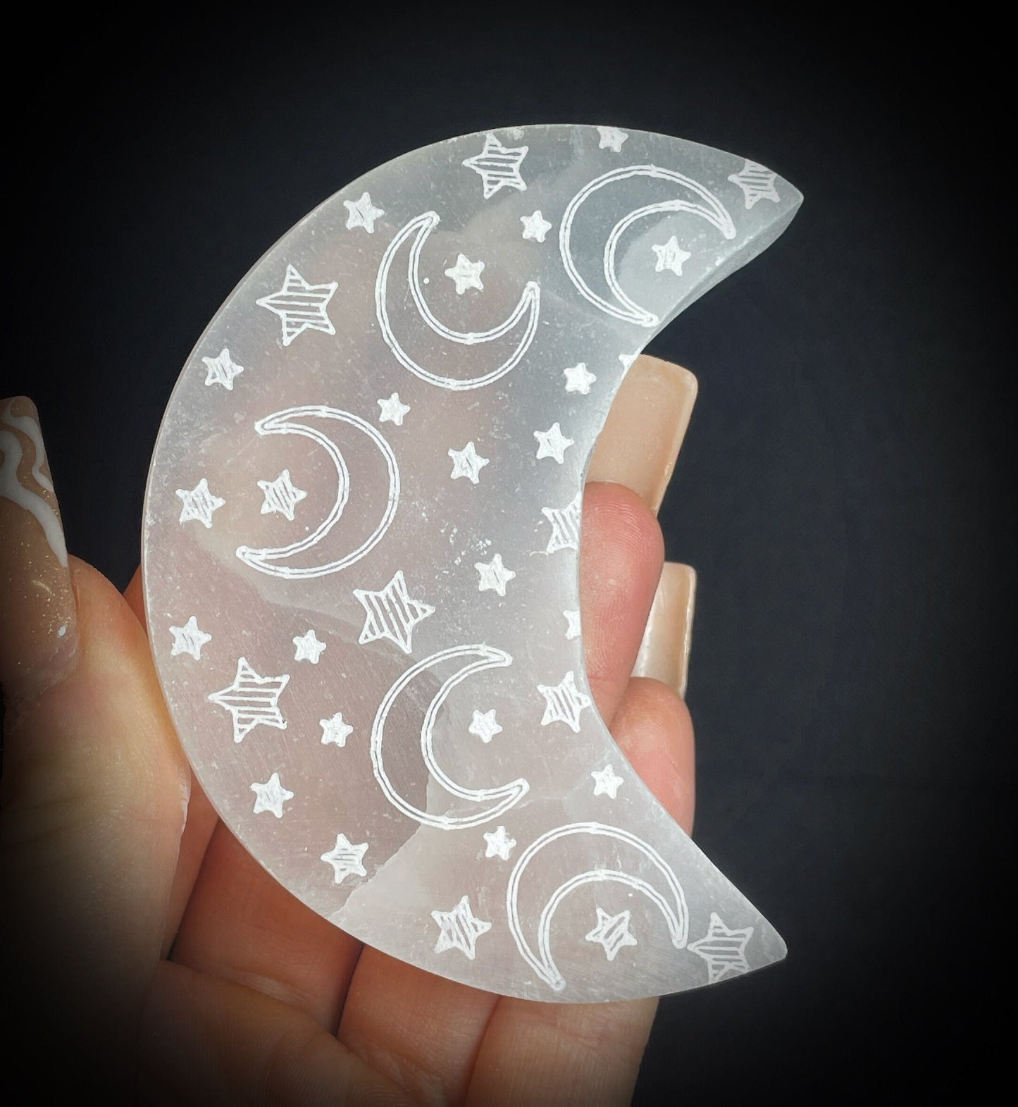 Gorgeous Selenite Half Crescent Moon shaped Patterned Crystal Charging Plate disc From Morocco- Sold Individually