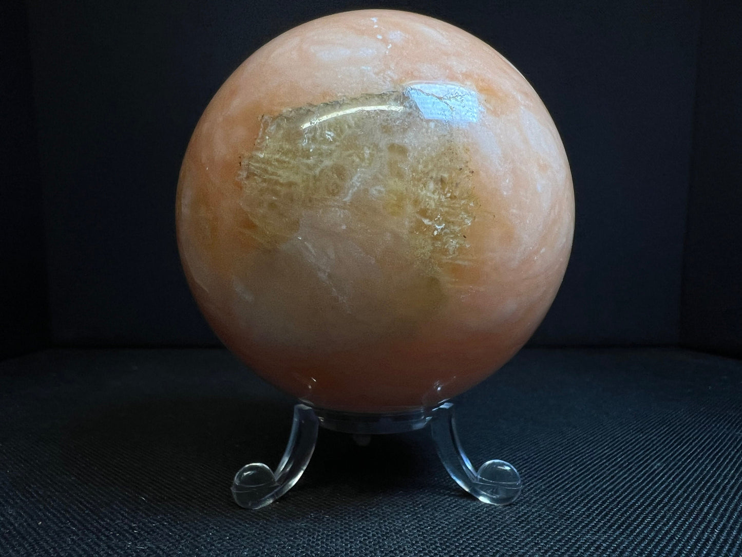 Orange calcite sphere- Home Décor, Statement Piece, Crystal Healing, Gift (Stand Included)