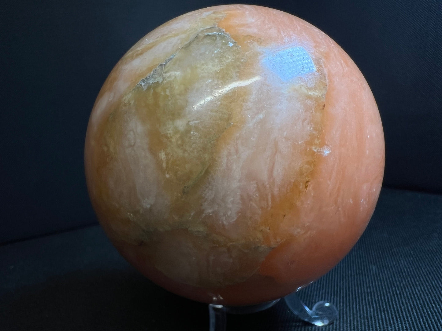 Orange calcite sphere- Home Décor, Statement Piece, Crystal Healing, Gift (Stand Included)