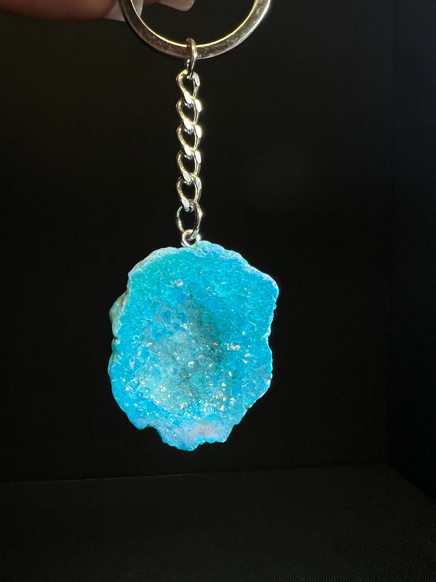 Real Dyed Crystal Geode Keyring- Tool (Sold Individually)