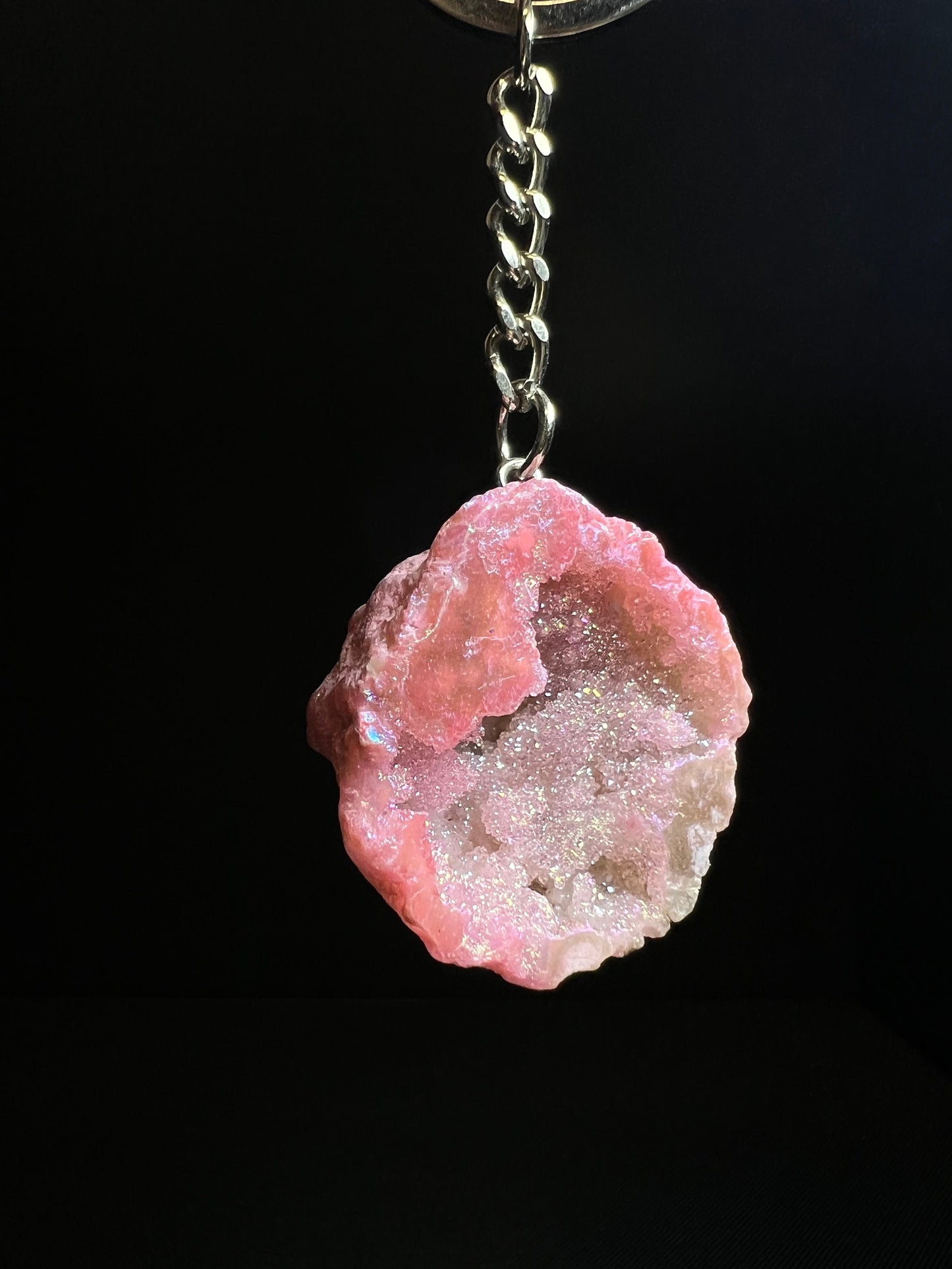 Real Dyed Crystal Geode Keyring- Tool (Sold Individually)