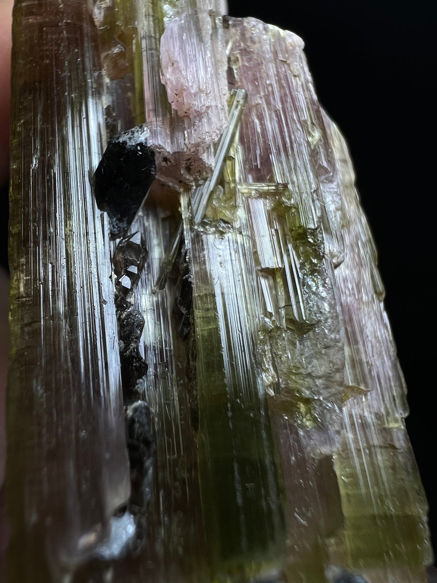 Single Termination Watermelon Tourmaline With Black Tourmaline Piercing Through From Brazil (Self Healed) - Collectors Piece