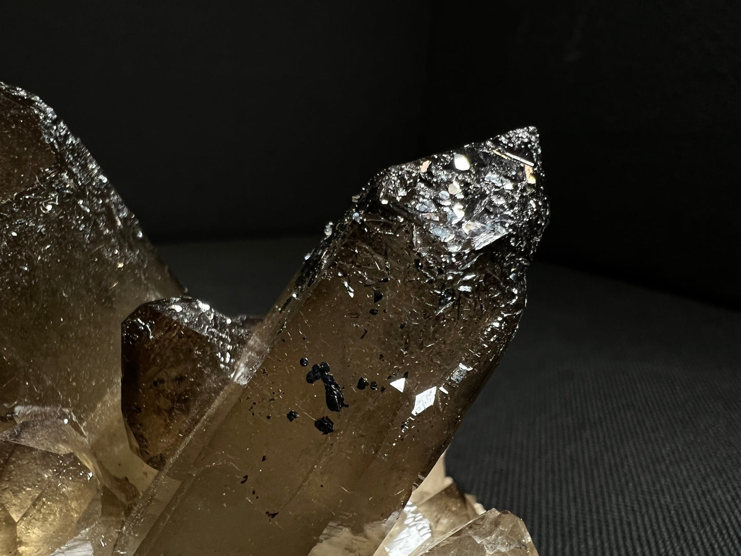 Smoky Quartz Cluster With Hematite Inclusions- Stand Included, Statement Piece, Crystal Healing, Collectors Piece