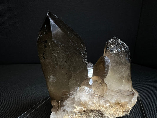 Smoky Quartz Cluster With Hematite Inclusions- Stand Included, Statement Piece, Crystal Healing, Collectors Piece
