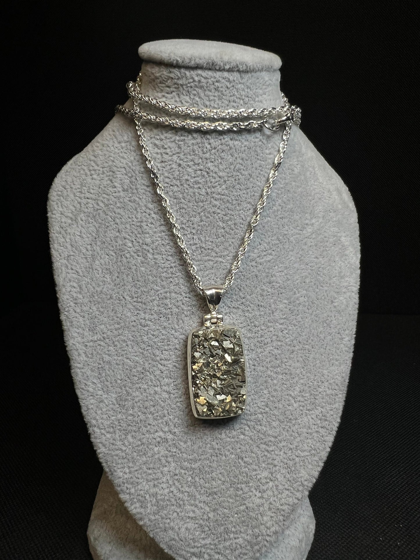 Pyrite Pendant On A Silver Plated, Nickel Free Rope Chain- Necklace, Jewellery, Gift, Fools Gold, Crystal Healing, Statement Piece