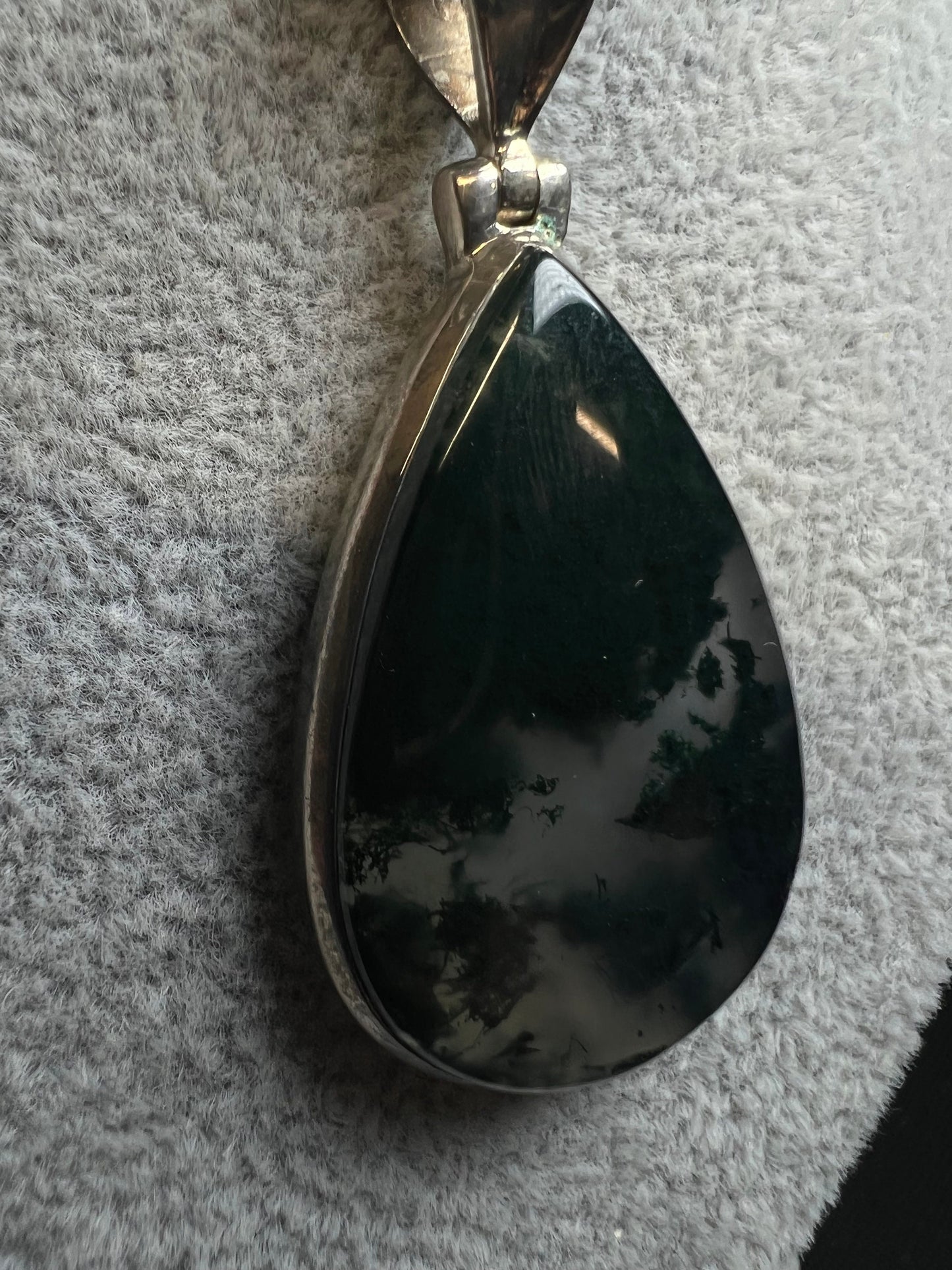 Moss Agate Pendant On A Silver Plated, Nickel Free Snake Chain- Necklace, Jewellery, Gift, Crystal Healing