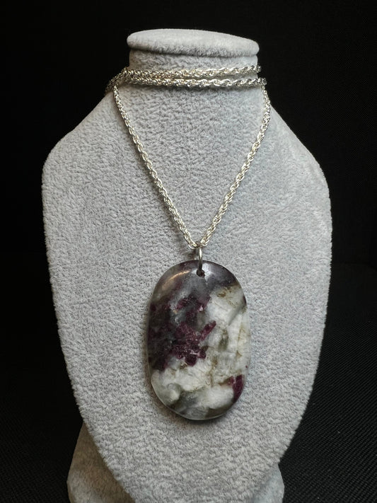 Rubellite Pendant On A Silver Plated, Nickel Free, Rope Chain- Necklace, Jewellery, Gift, Crystal Healing, Statement Piece