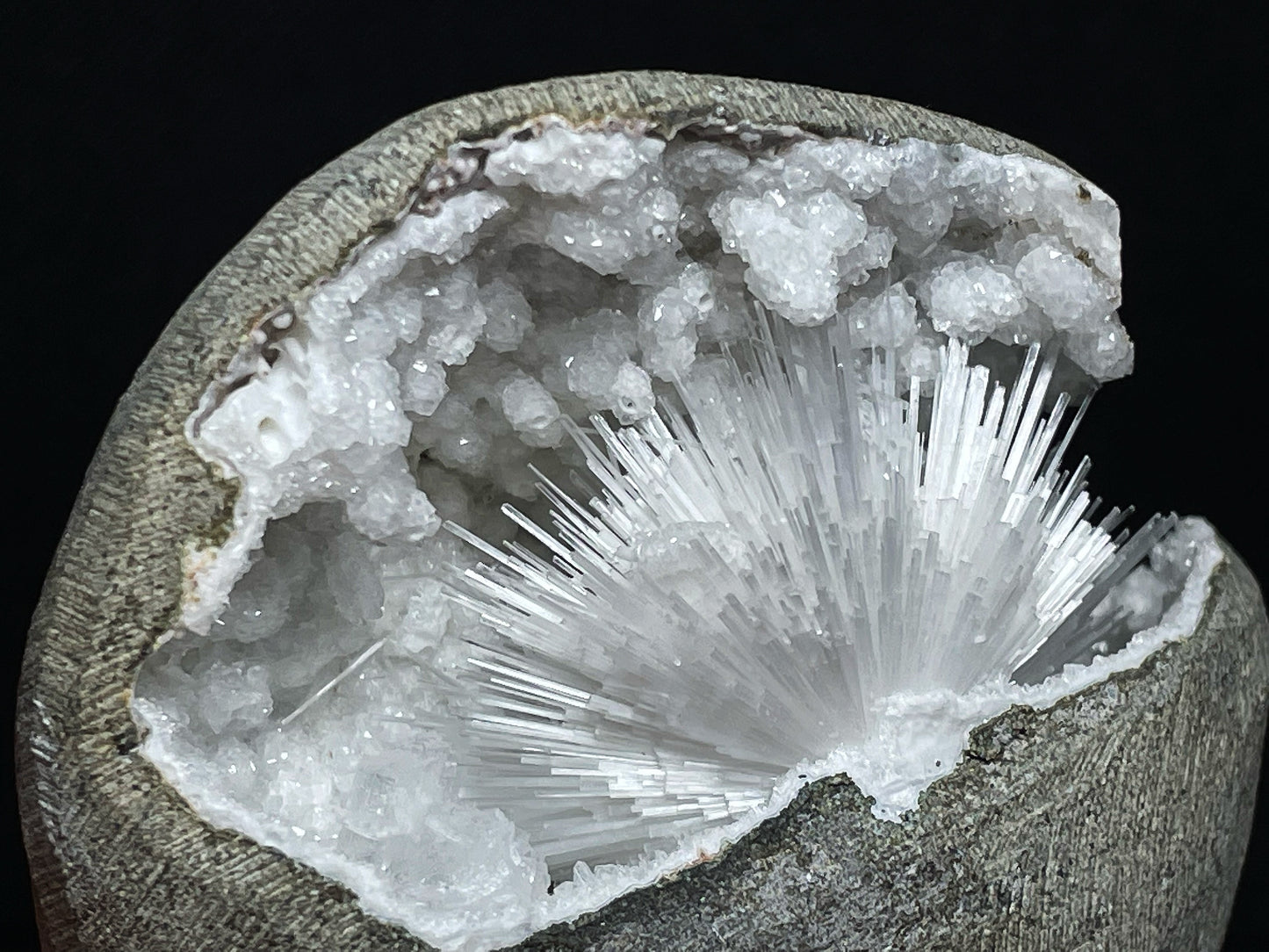 Delicate Scolecite And Chalcedony Geode From India Collectors Specimen From Aurangabad, Maharashtra, India