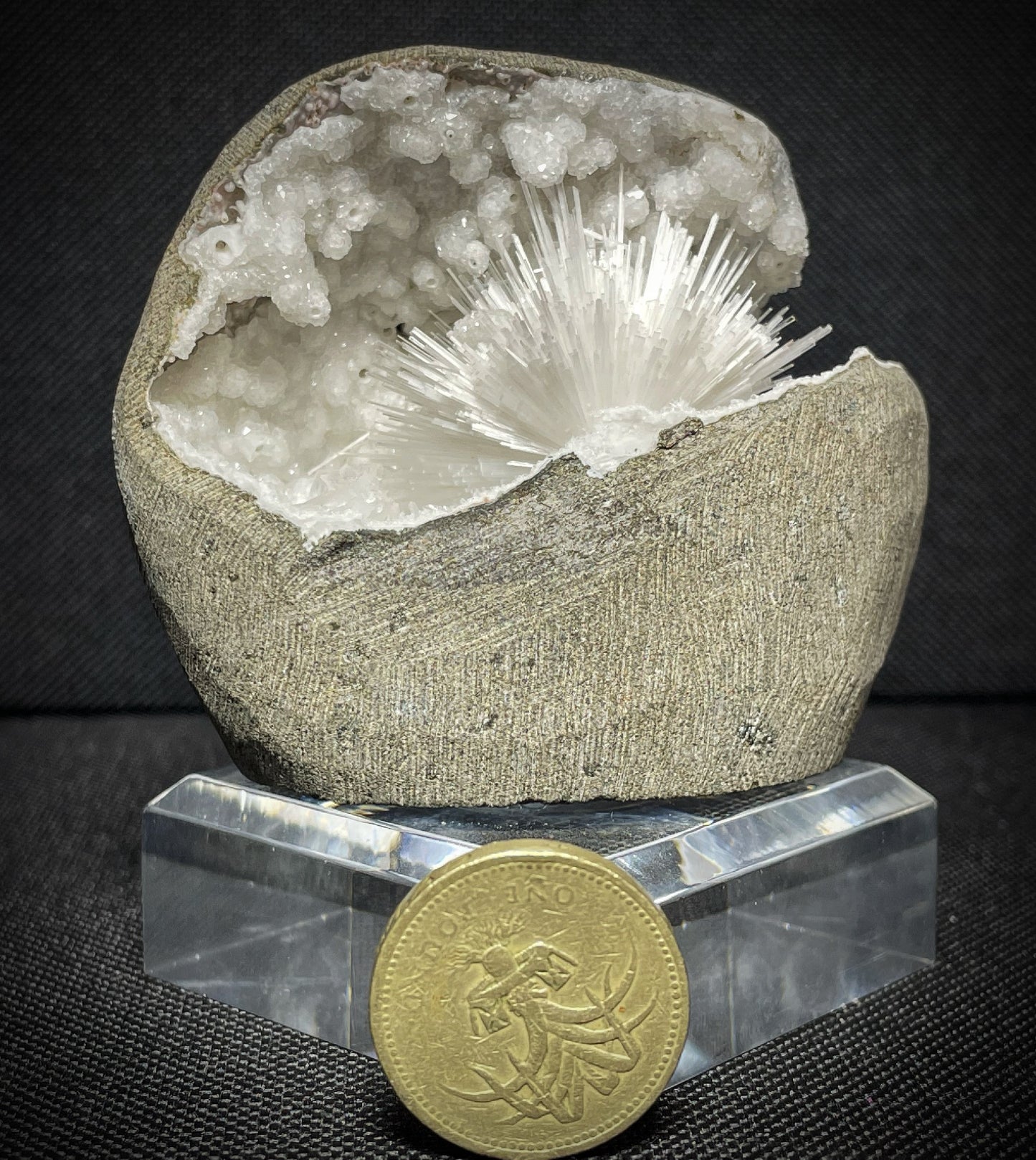 Delicate Scolecite And Chalcedony Geode From India Collectors Specimen From Aurangabad, Maharashtra, India