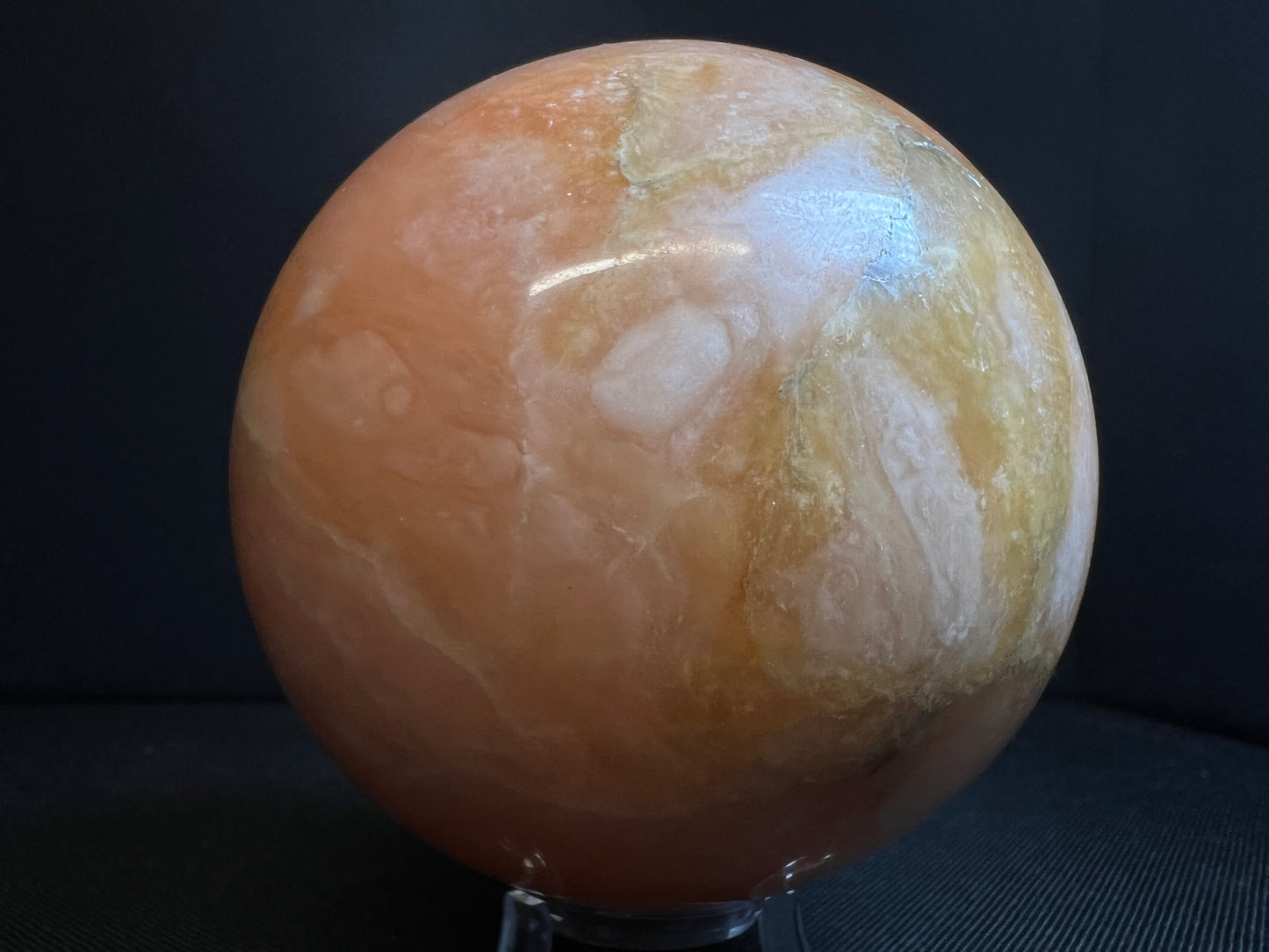 Orange calcite sphere- Home Décor, Statement Piece, Crystal Healing, Gift (Stand Included)