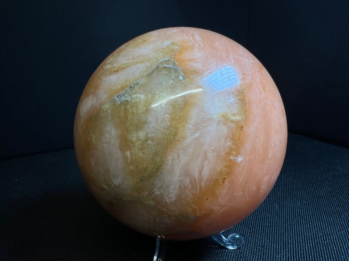 Orange calcite sphere- Home Décor, Statement Piece, Crystal Healing, Gift (Stand Included)